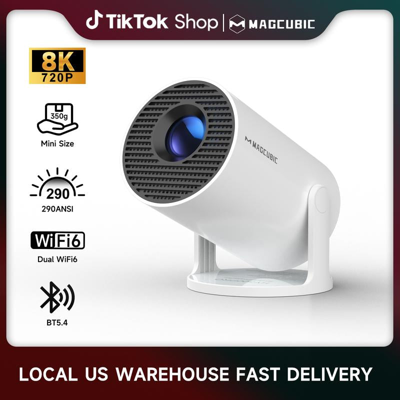 [US Warehouse] Magcubic Hy300Pro Projector 290ANSI Dual Wifi6 8K 4K Decode Auto Keystone Correction Wireless BT5.4 130"Screen 1280*720P Built-In Speaker Allwinner H726 180° Rotatable Mini Portable Home Cinema Outdoor Audio Gift